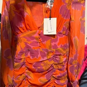 Floral Long Sleeve Dress - Orange and Purple